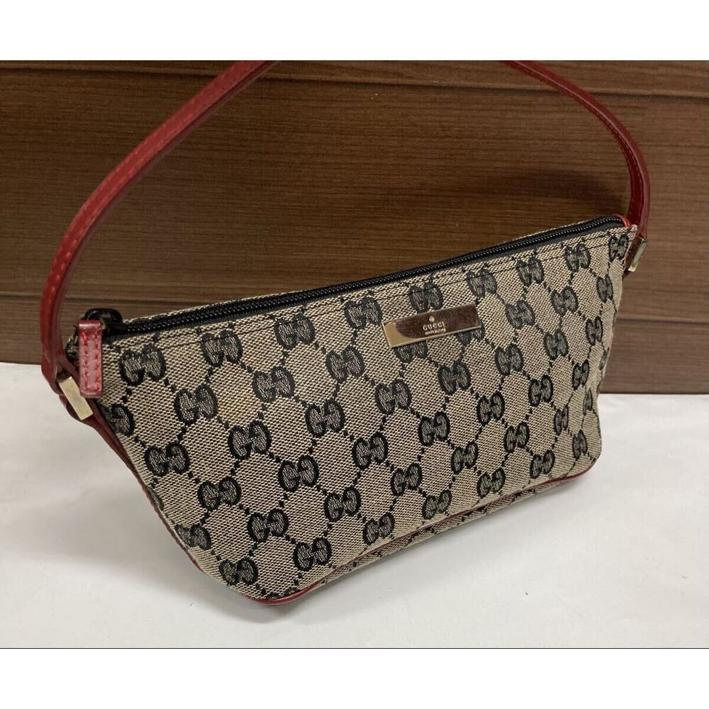GUCCI GG Canvas Hobo Bag Accessory Clutch Handbag Red